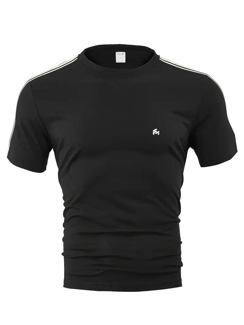 Men's Trendy Breathable Striped Short Sleeve Black / Blue Tracksuit