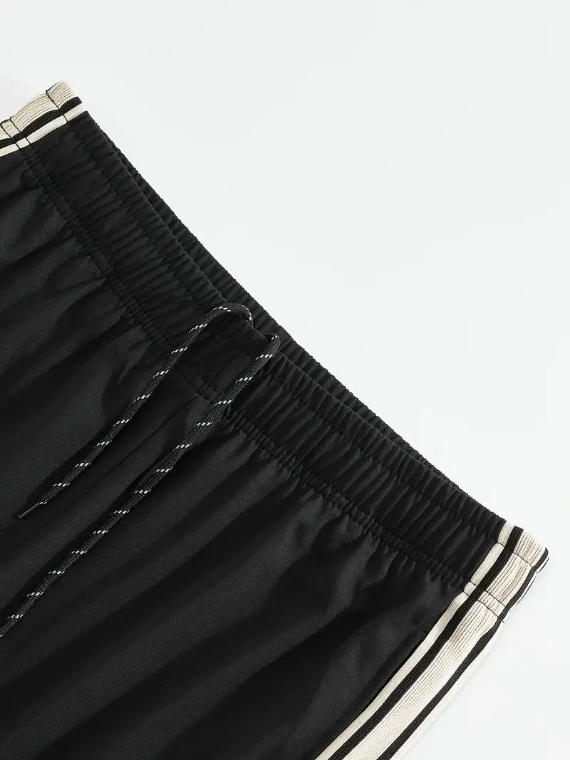 Men's Trendy Breathable Striped Short Sleeve Black / Blue Tracksuit