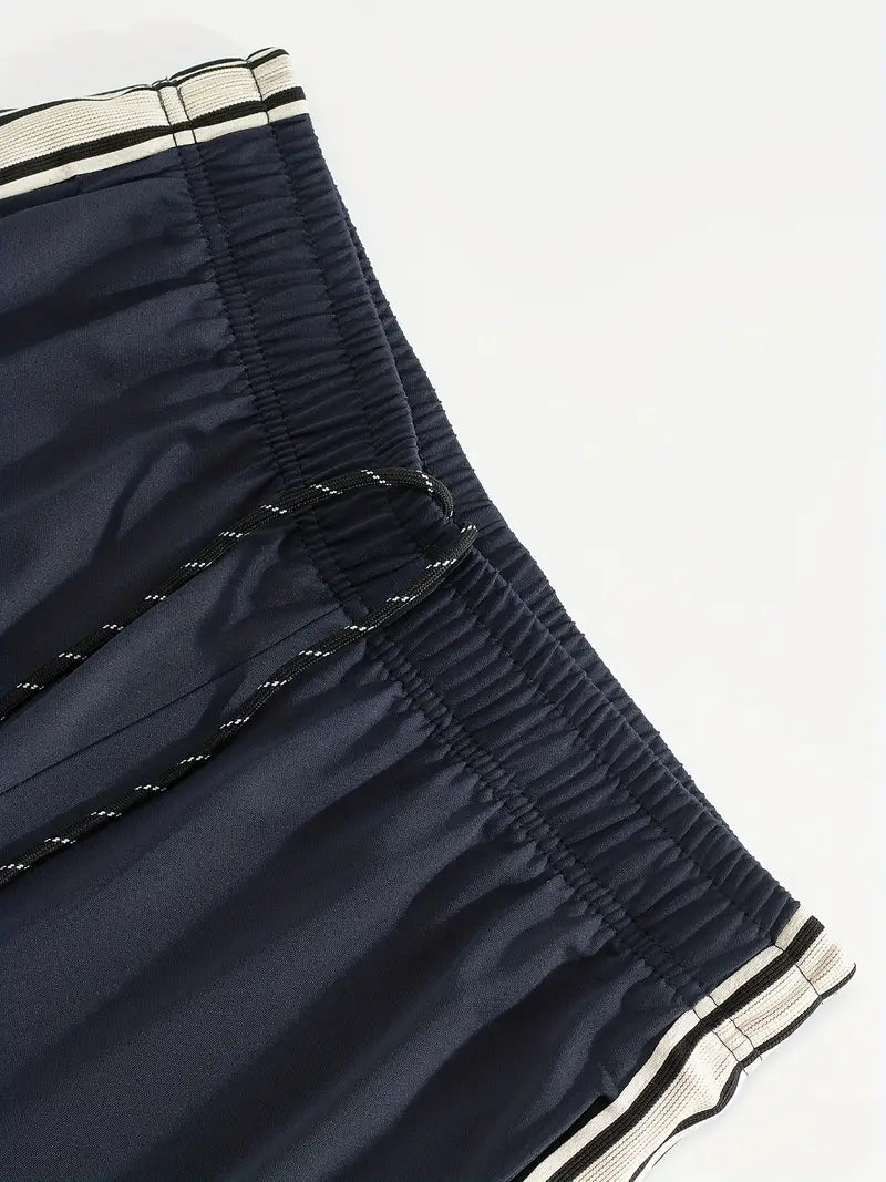 Men's Trendy Breathable Striped Short Sleeve Black / Blue Tracksuit