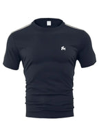 Men's Trendy Breathable Striped Short Sleeve Black / Blue Tracksuit