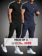 Men's Trendy Breathable Striped Short Sleeve Black / Blue Tracksuit